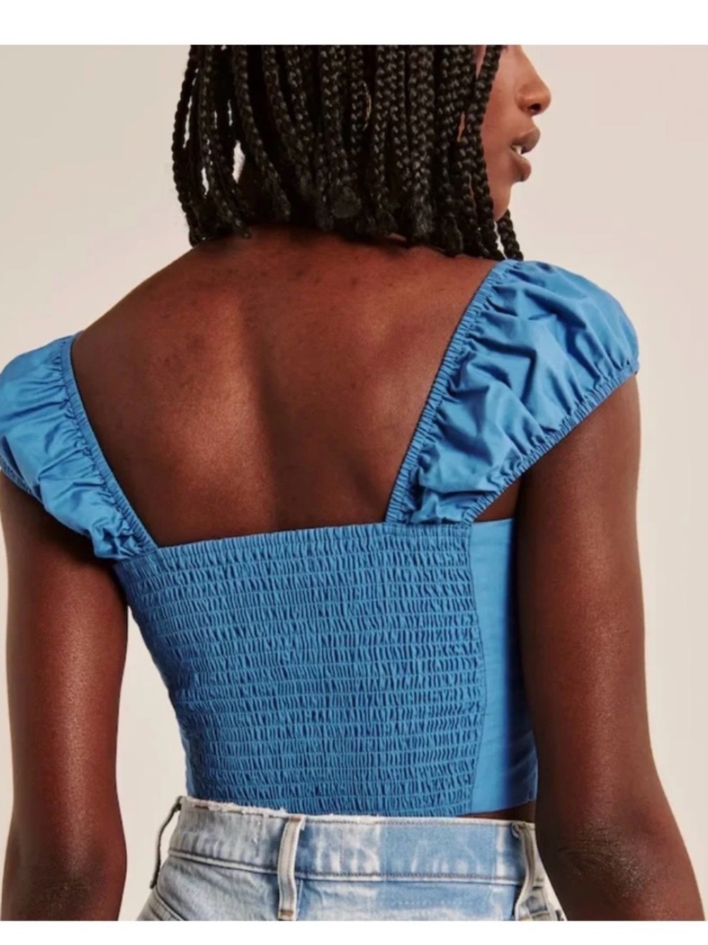 Abercrombie & Fitch Blue Cap Puff Sleeve Poplin Crop Top Size M - Picture 2 of 7